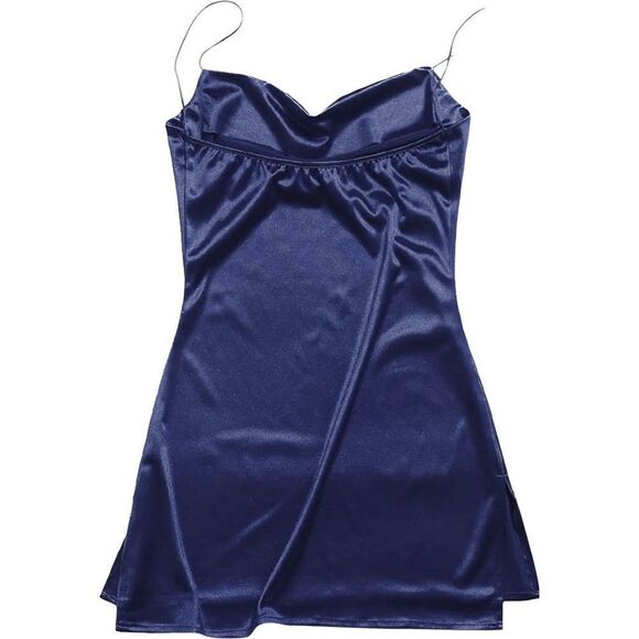 Small Satin Sleeveless Mini Dress with side slit. - Picture 5 of 5